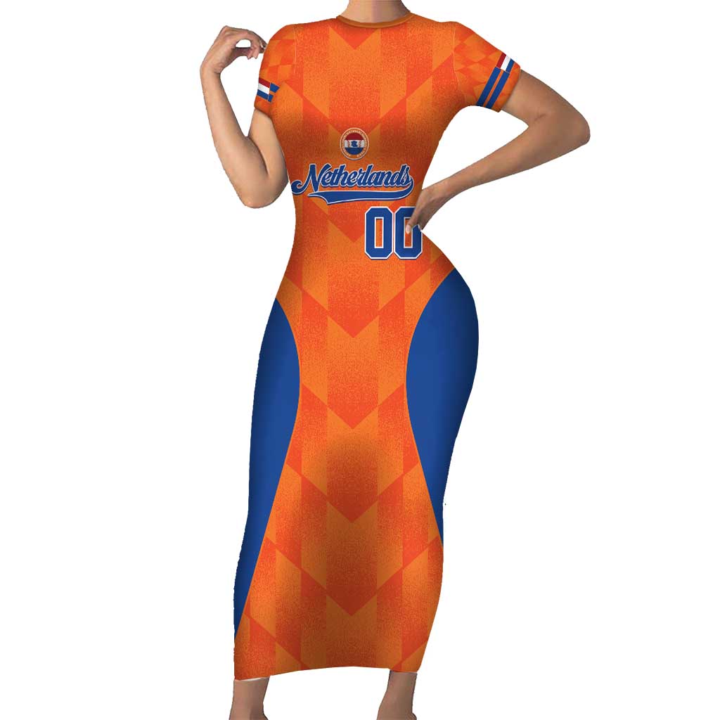 Custom Baseball Netherlands Short Sleeve Bodycon Dress Go Champions Sporty Style