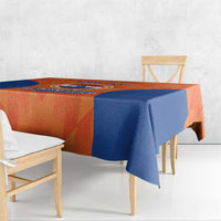 Orange and blue Netherlands baseball tablecloth with crest graphic, folded over chair