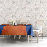 Orange and blue Netherlands baseball tablecloth on dining table with crest graphic
