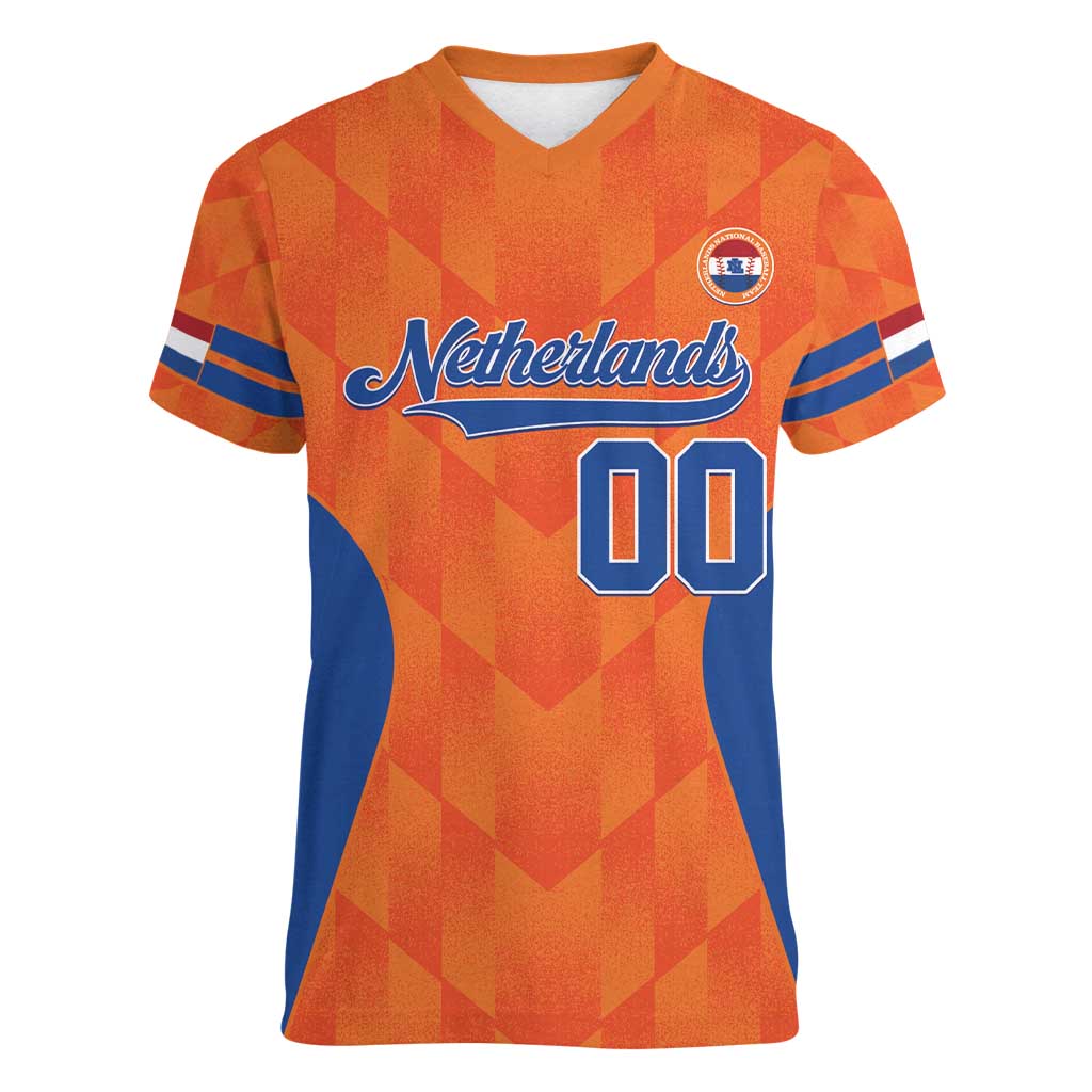 Custom Baseball Netherlands Women V-Neck T-Shirt Go Champions Sporty Style