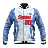 Blue and white zip-up baseball jacket with Panama logo and number 00 on front