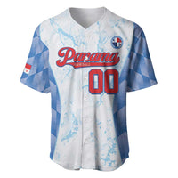 Baseball jersey in white and light blue with Panama logo and red 00 on front