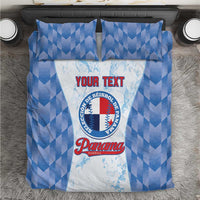Blue baseball-themed bedding set with comforter, two pillow shams, and central logo
