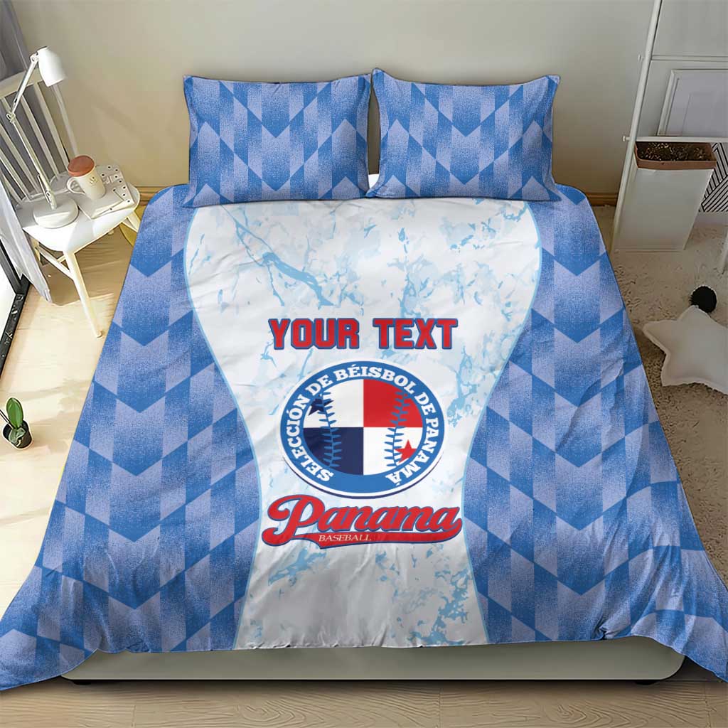 Blue baseball-themed bedding set with comforter and two pillow shams, logo center panel
