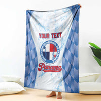 Custom baseball blanket panel with blue plaid edges, “YOUR TEXT” and Panama crest