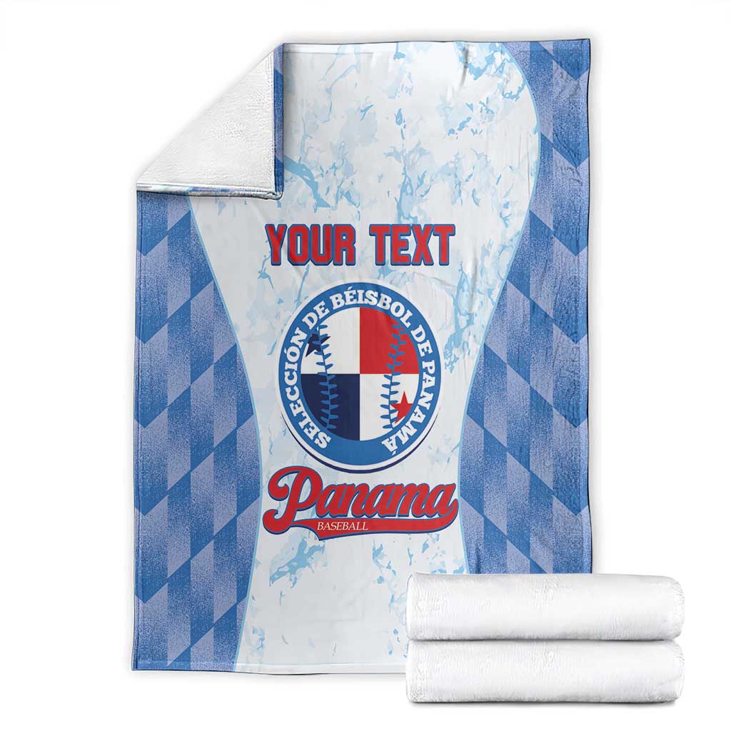Custom baseball blanket with blue plaid sides, Panama crest and rolled white towels