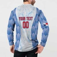 White baseball button sweatshirt back view with YOUR TEXT and number 00, flag patch on sleeve