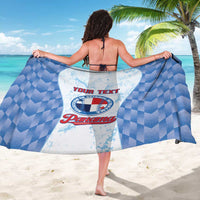 Blue-and-white custom baseball sarong with 'YOUR TEXT' and circular logo center