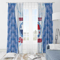 Blue and white baseball window curtain set with chevron pattern and hanging grommets top