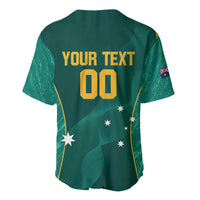 Green baseball jersey back with 'YOUR TEXT', number 00, stars, sleeve Australia flag