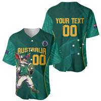 Green baseball jersey front and back views with kangaroo graphic and number 00