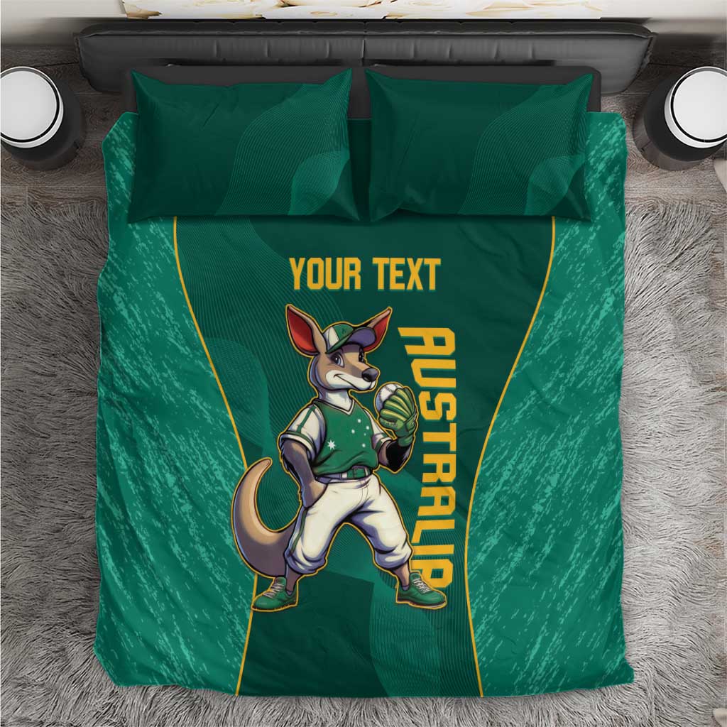 Green bedding set with kangaroo mascot and YOUR TEXT print