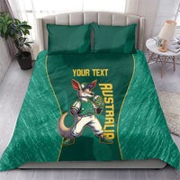 Green bedding set with kangaroo mascot and YOUR TEXT on quilt