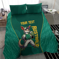 Green bedding set with kangaroo mascot, YOUR TEXT, and AUSTRALIA word art