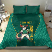 Green bedding set with kangaroo mascot and YOUR TEXT center panel