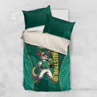 Green bedding set with kangaroo mascot and YOUR TEXT on duvet