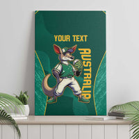 Green canvas wall art with kangaroo mascot holding a ball, YOUR TEXT, AUSTRALIA