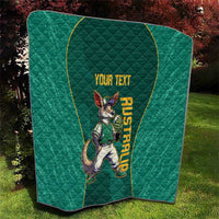 Green quilt with kangaroo mascot graphic and 'YOUR TEXT' centered vertical text