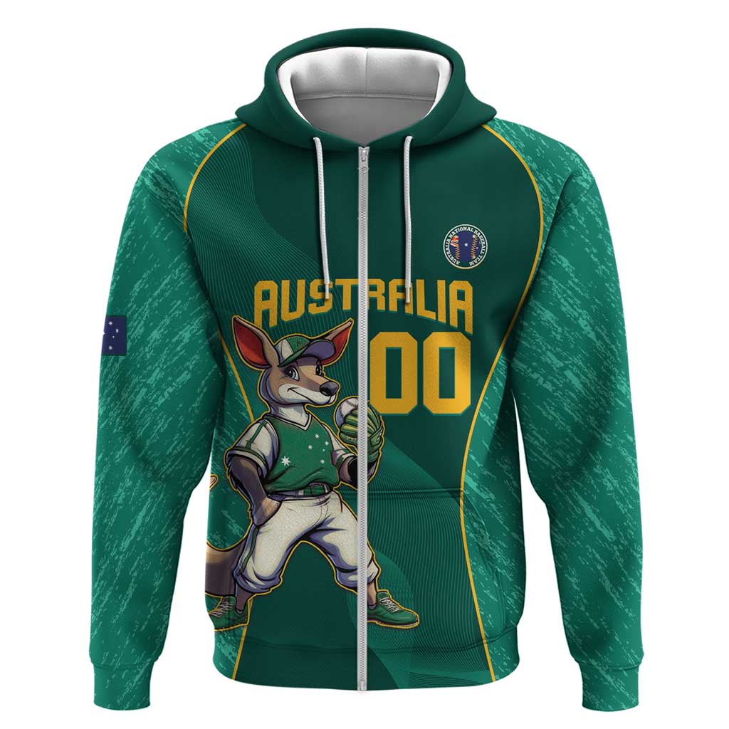 Custom Baseball Australia Zip Hoodie Go Champions - Aussie Kangaroo Mascot - Wonder Print Shop