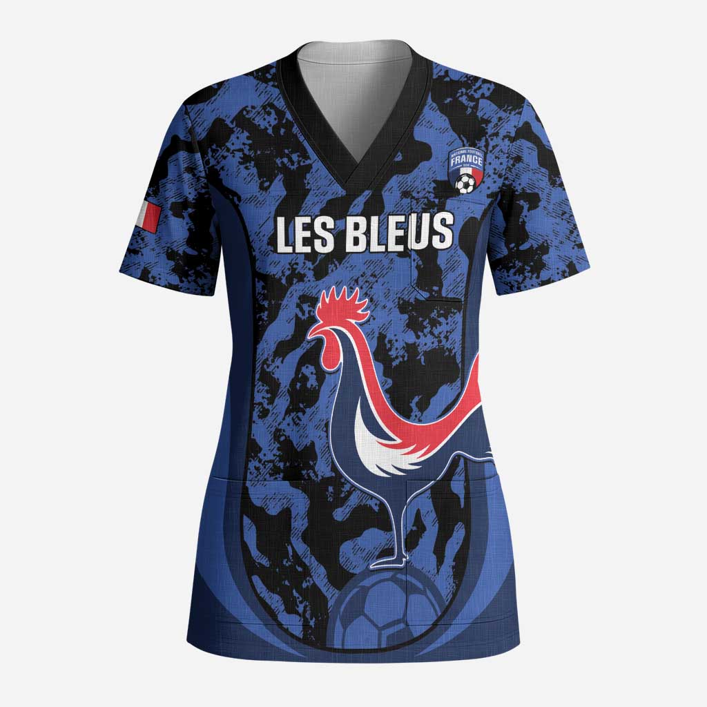 Custom France Football Scrub Top 2026 Allez Les Bleus Rooster Grunge - Wonder Print Shop