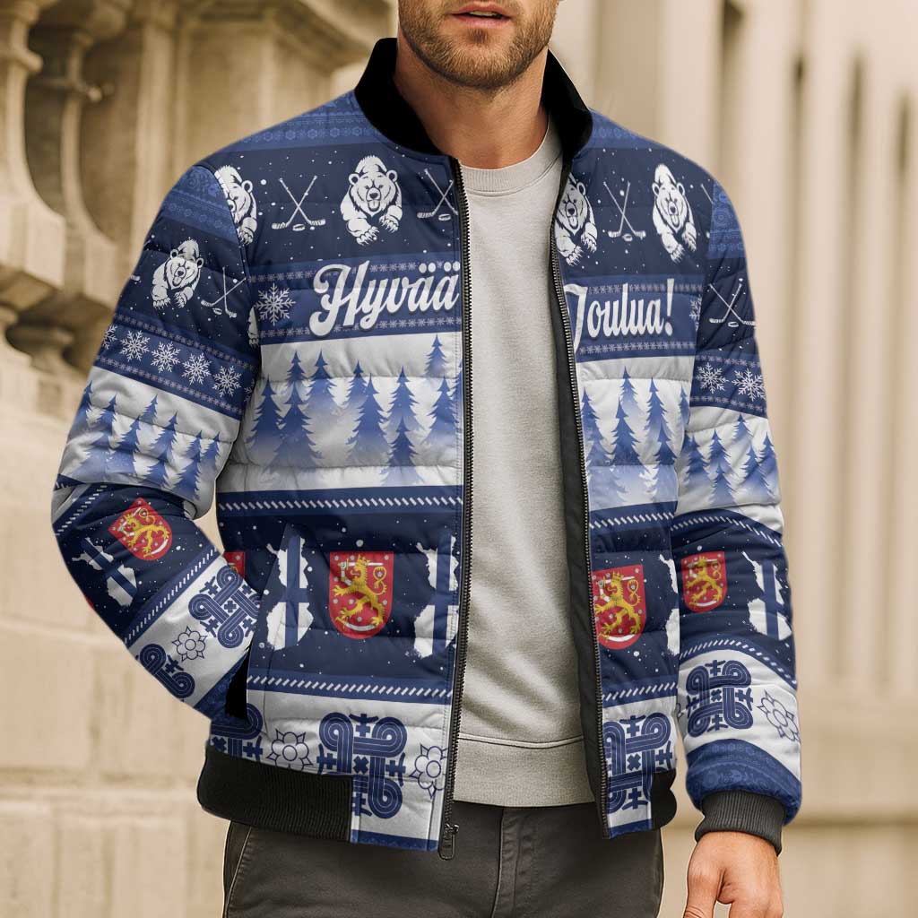 Finland Christmas Bomber Puffer Jacket Suomen Tasavalta Hyvaa Joulua - Wonder Print Shop