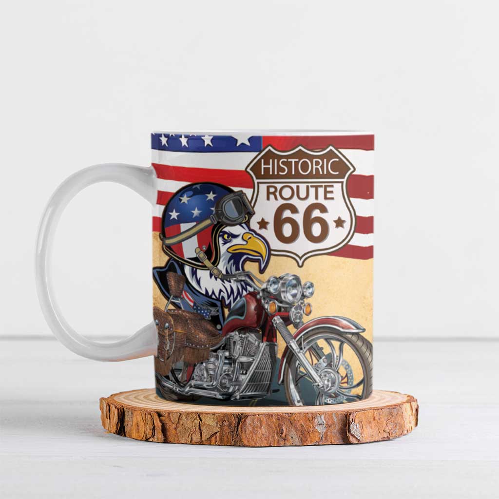 Route 66 United States Ceramic Mug Historic Highway USA Eagle With Motorcycle - Wonder Print Shop