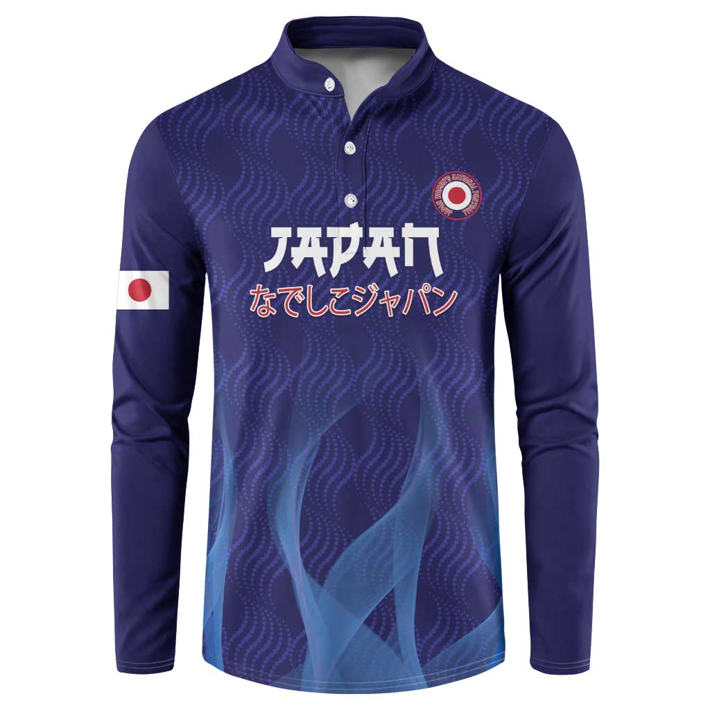 Men's dark blue long-sleeve button football sweatshirt with crest and front graphics
