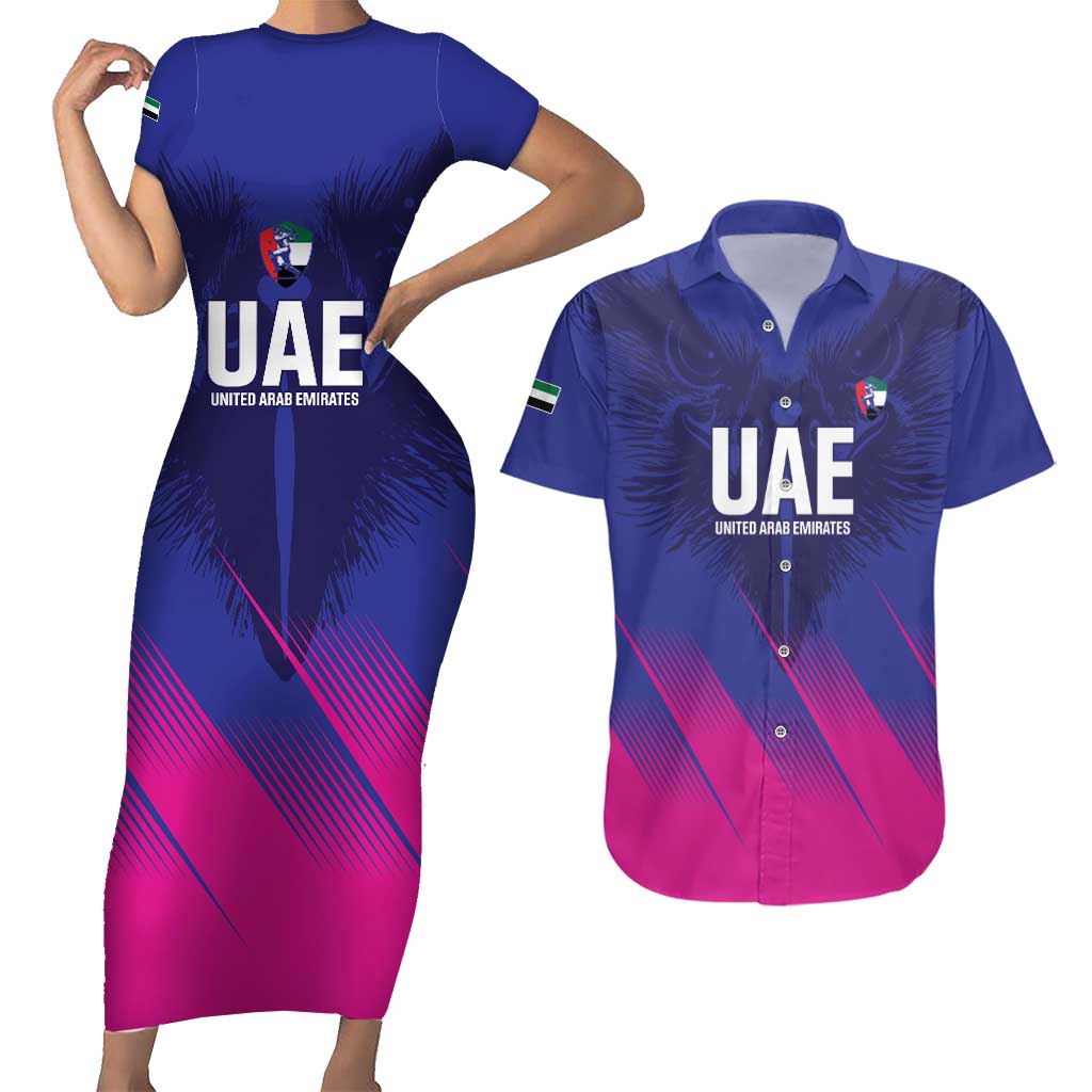 Custom UAE Cricket Couples Matching Short Sleeve Bodycon Dress and Hawaiian Shirt Go Champions United Arab Emirates Falcon - Wonder Print Shop