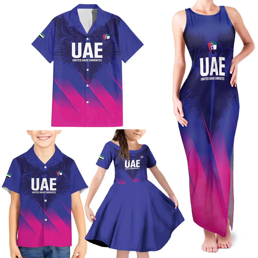 Custom UAE Cricket Family Matching Tank Maxi Dress and Hawaiian Shirt Go Champions United Arab Emirates Falcon - Wonder Print Shop