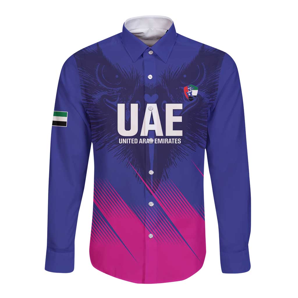 Custom UAE Cricket Long Sleeve Button Shirt Go Champions United Arab Emirates Falcon - Wonder Print Shop