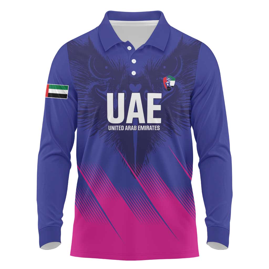 Custom UAE Cricket Long Sleeve Polo Shirt Go Champions United Arab Emirates Falcon - Wonder Print Shop