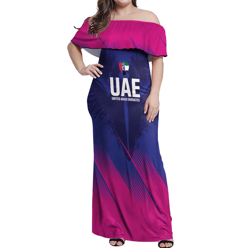 Custom UAE Cricket Off Shoulder Maxi Dress Go Champions United Arab Emirates Falcon - Wonder Print Shop