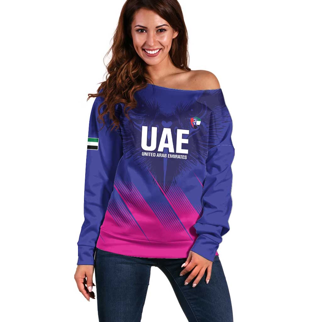 Custom UAE Cricket Off Shoulder Sweater Go Champions United Arab Emirates Falcon