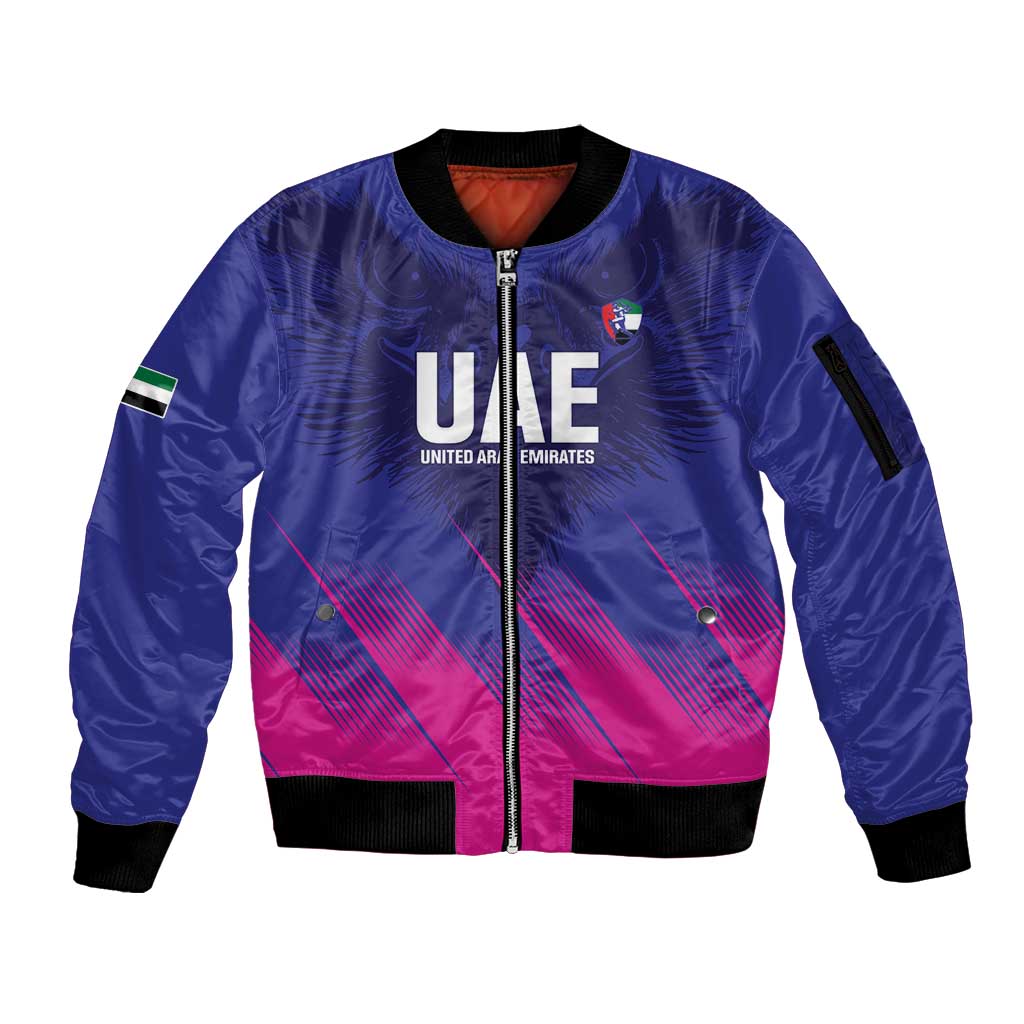 Custom UAE Cricket Sleeve Zip Bomber Jacket Go Champions United Arab Emirates Falcon