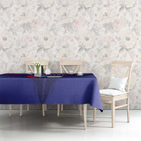 Blue custom cricket tablecloth with printed UAE falcon graphic, draped over a table