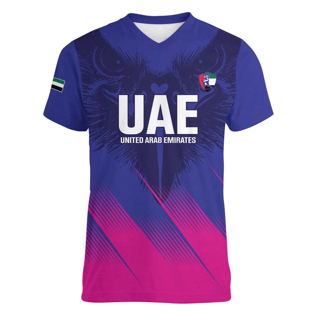 Custom UAE Cricket Women V-Neck T-Shirt Go Champions United Arab Emirates Falcon