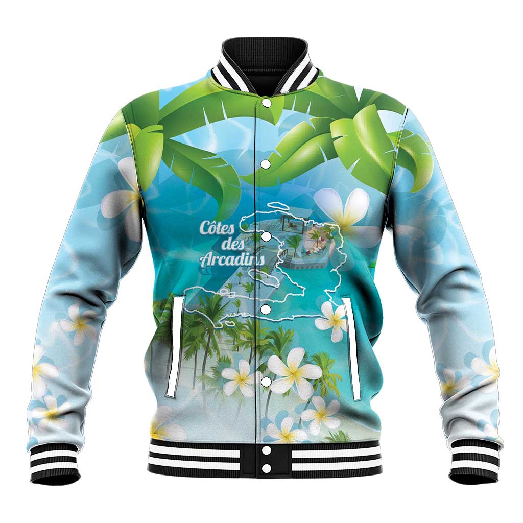 Afro Haiti Cotes des Arcadins Baseball Jacket Ayiti Map With Royal Palm Plumeria - Wonder Print Shop
