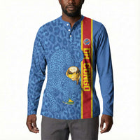 DR Congo Football Custom Button Sweatshirt Come On Leopards Blue Color