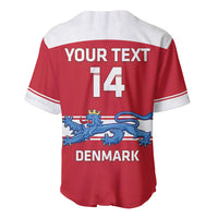 Red hockey baseball jersey back with YOUR TEXT, number 14, Denmark crest graphic