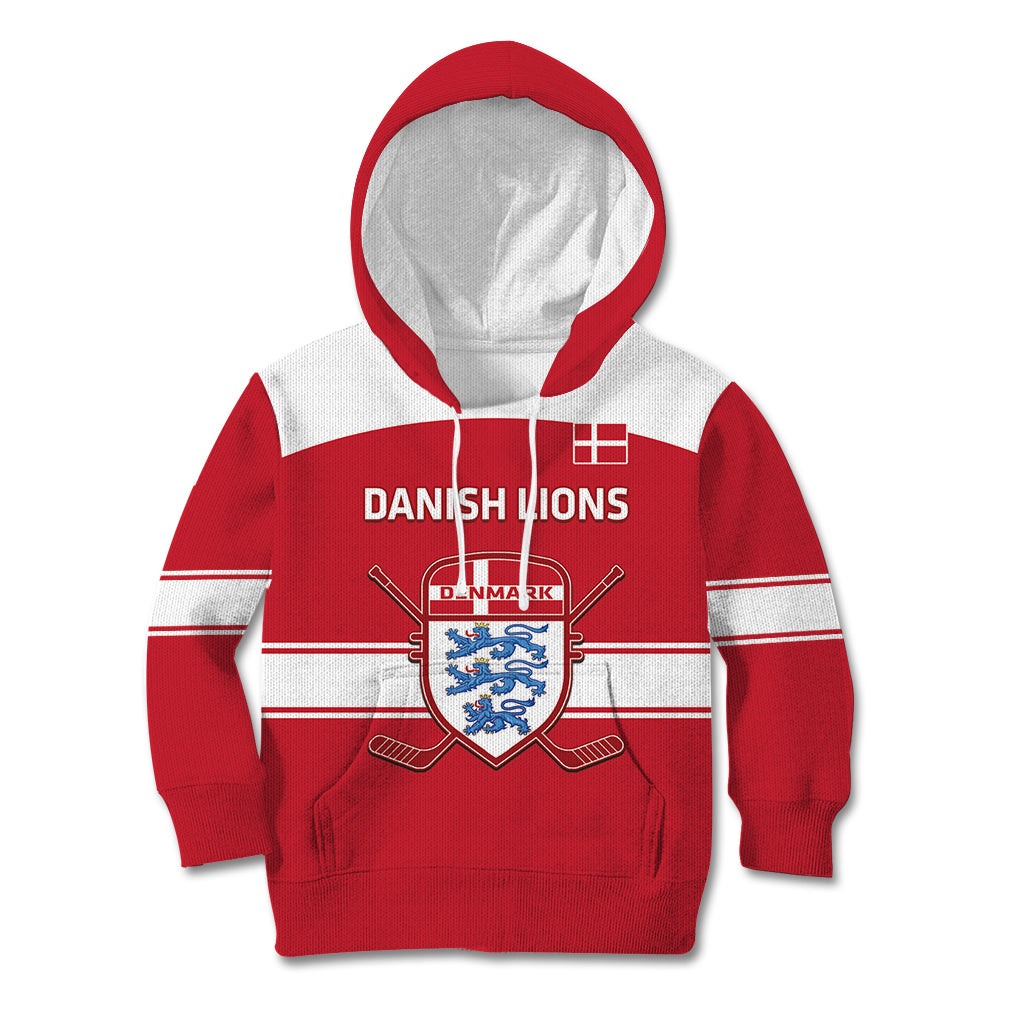 Custom Denmark Hockey Kid Hoodie Go Danish Lions - Wonder Print Shop