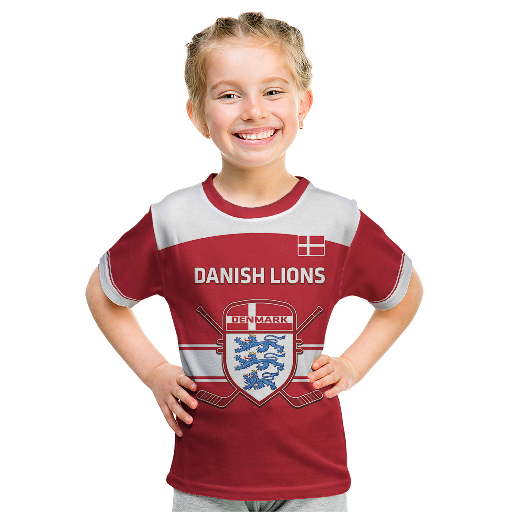 Custom Denmark Hockey Kid T Shirt Go Danish Lions - Wonder Print Shop