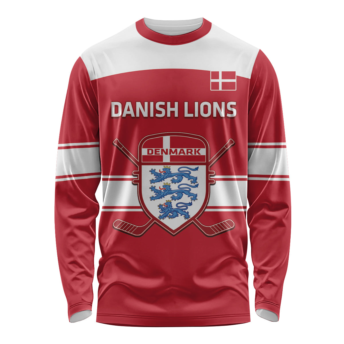 Custom Denmark Hockey Long Sleeve Shirt Go Danish Lions - Wonder Print Shop