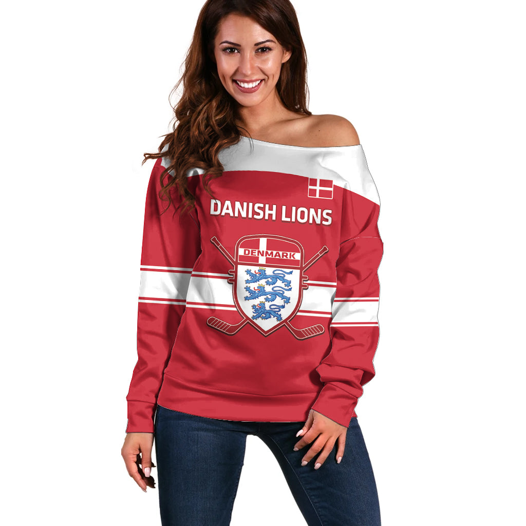 Custom Denmark Hockey Off Shoulder Sweater Go Danish Lions - Wonder Print Shop