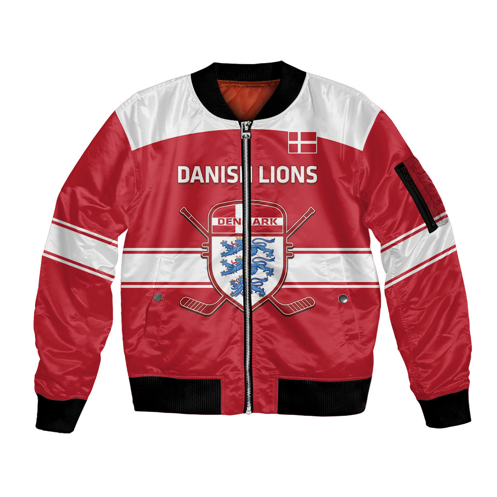 Custom Denmark Hockey Sleeve Zip Bomber Jacket Go Danish Lions