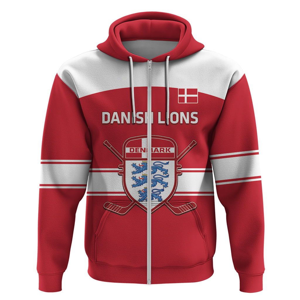 Custom Denmark Hockey Zip Hoodie Go Danish Lions