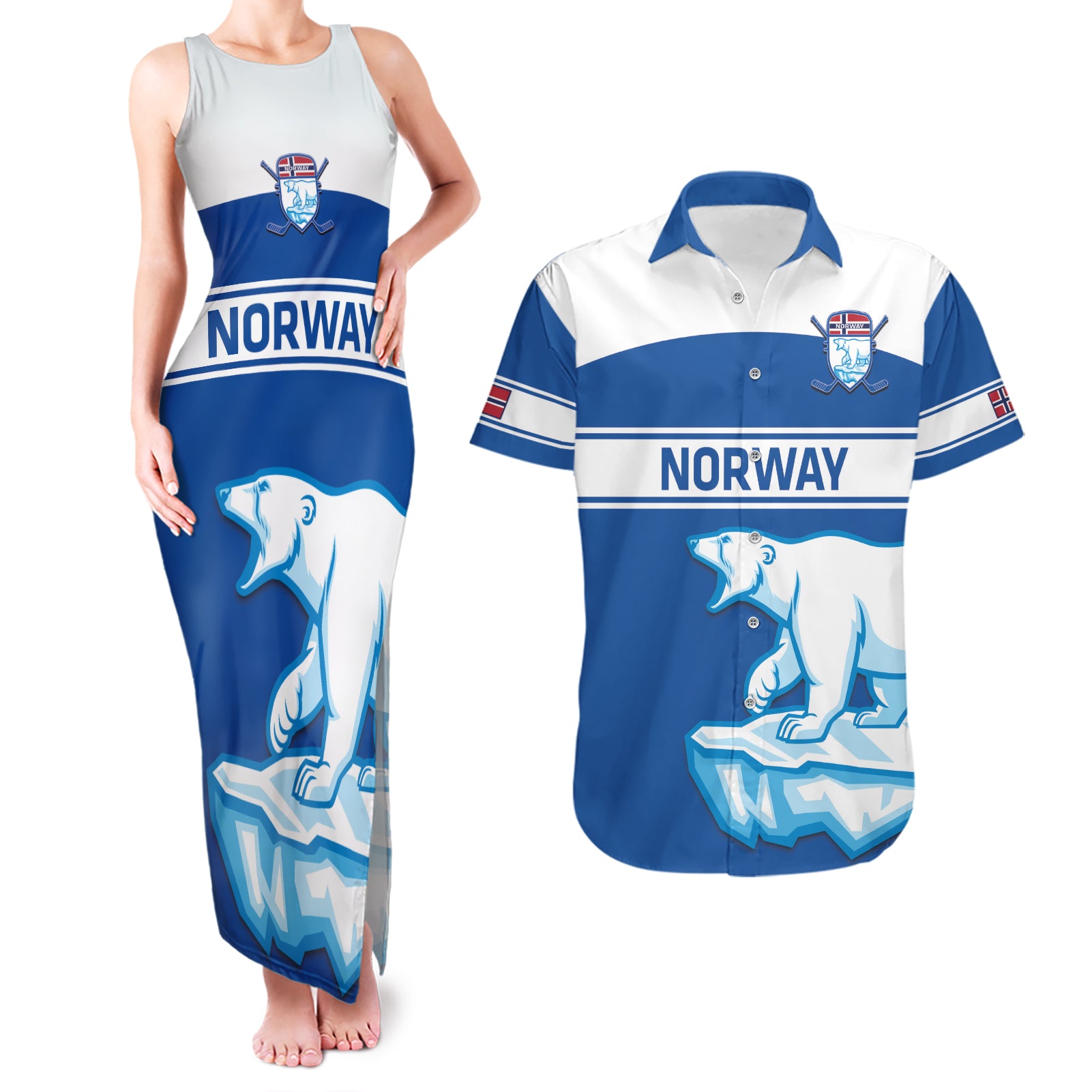 Custom Norway Hockey Couples Matching Tank Maxi Dress and Hawaiian Shirt Go Norge Polar - Wonder Print Shop