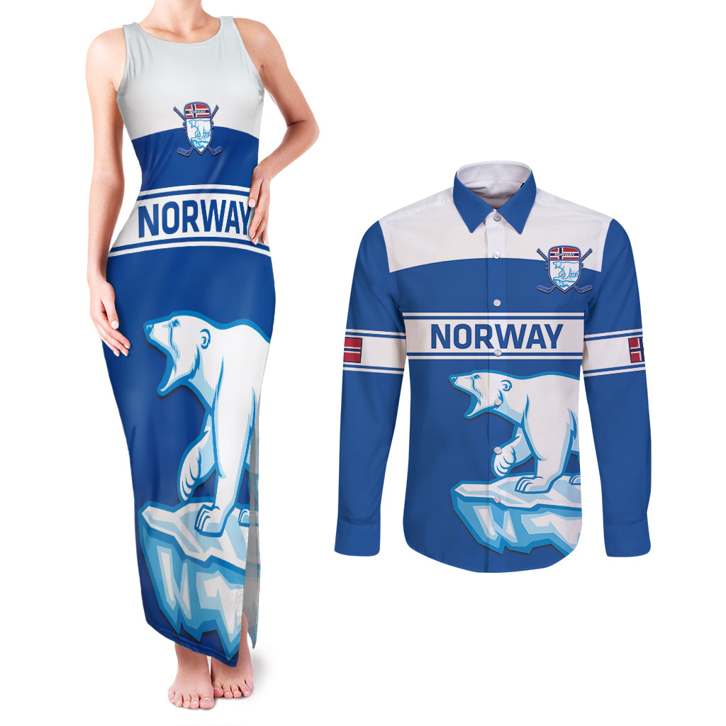 Custom Norway Hockey Couples Matching Tank Maxi Dress and Long Sleeve Button Shirt Go Norge Polar - Wonder Print Shop