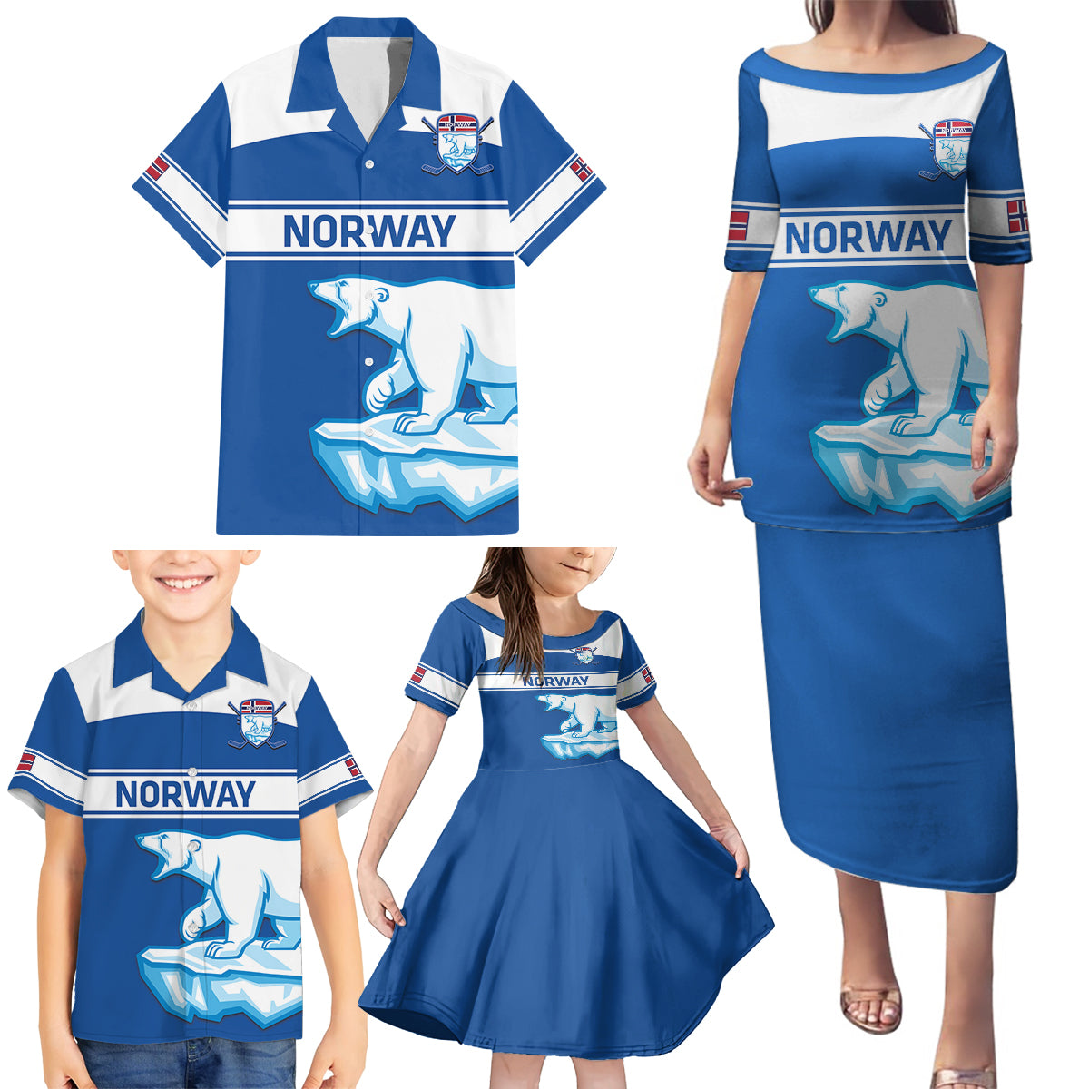 Custom Norway Hockey Family Matching Puletasi and Hawaiian Shirt Go Norge Polar - Wonder Print Shop