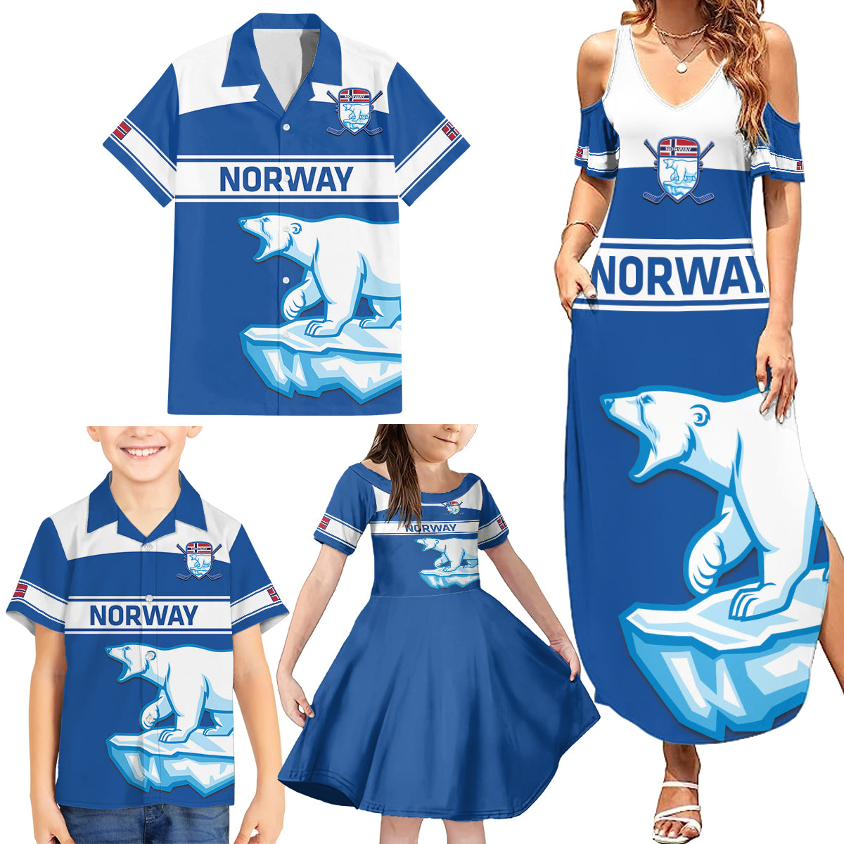 Custom Norway Hockey Family Matching Summer Maxi Dress and Hawaiian Shirt Go Norge Polar - Wonder Print Shop