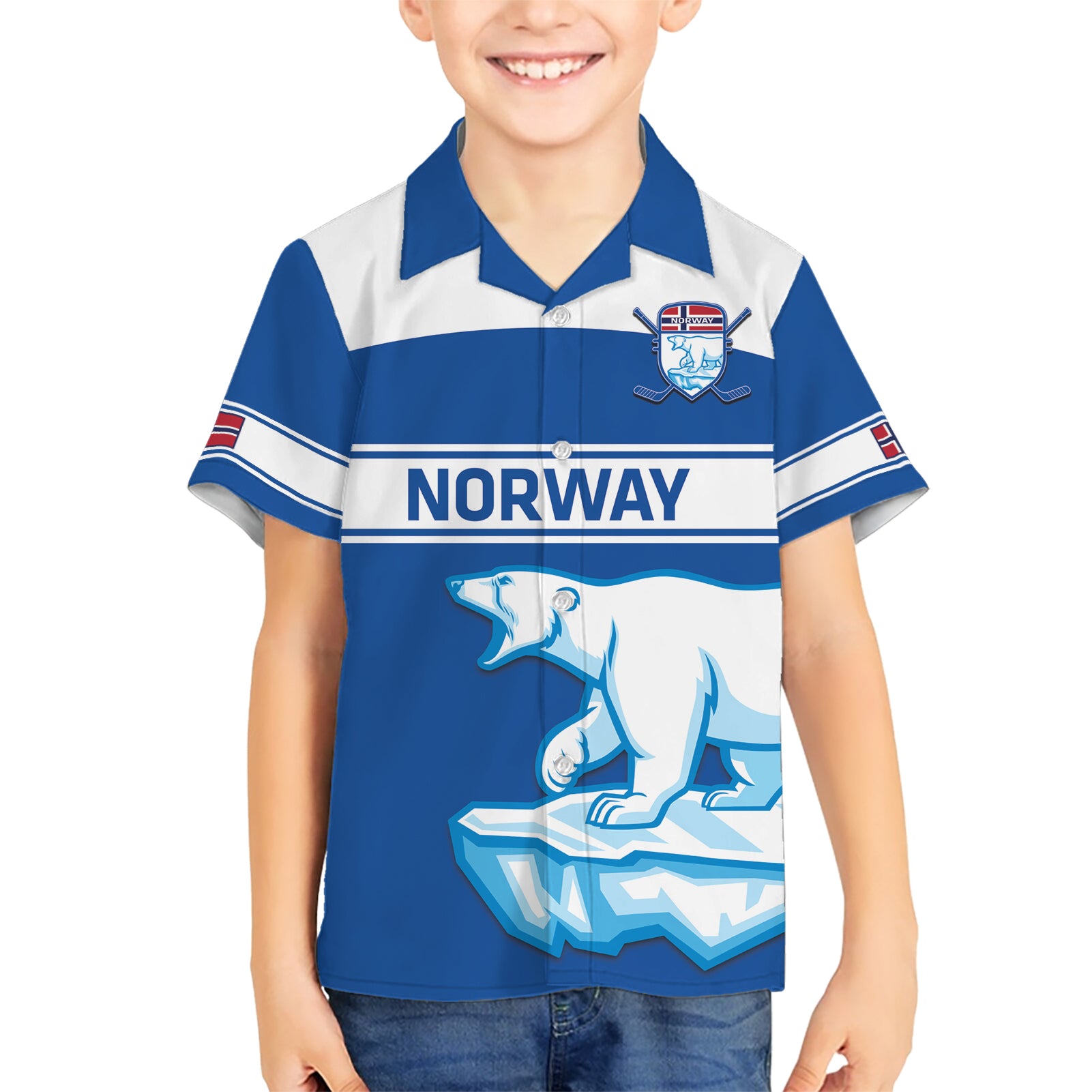 Custom Norway Hockey Kid Hawaiian Shirt Go Norge Polar - Wonder Print Shop